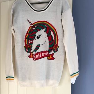 Unicorn Holiday Believe  Size XL Sweater NWT.